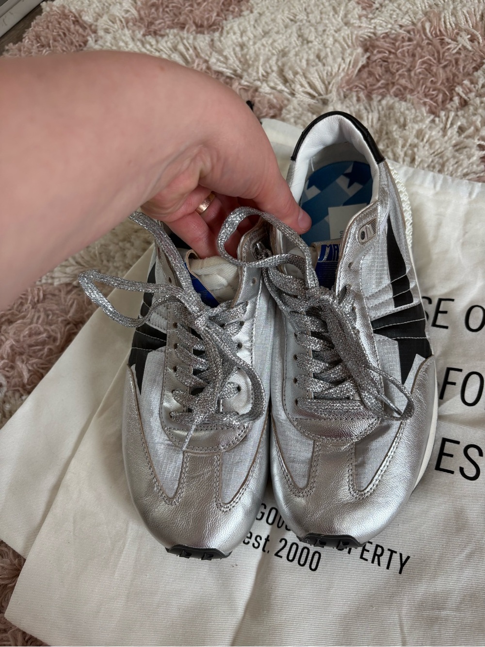 Golden Goose Marathon Metallic Leather Trimmed Ripstop Sneakers 🪿 🌟 👟 - Picture 7 of 13